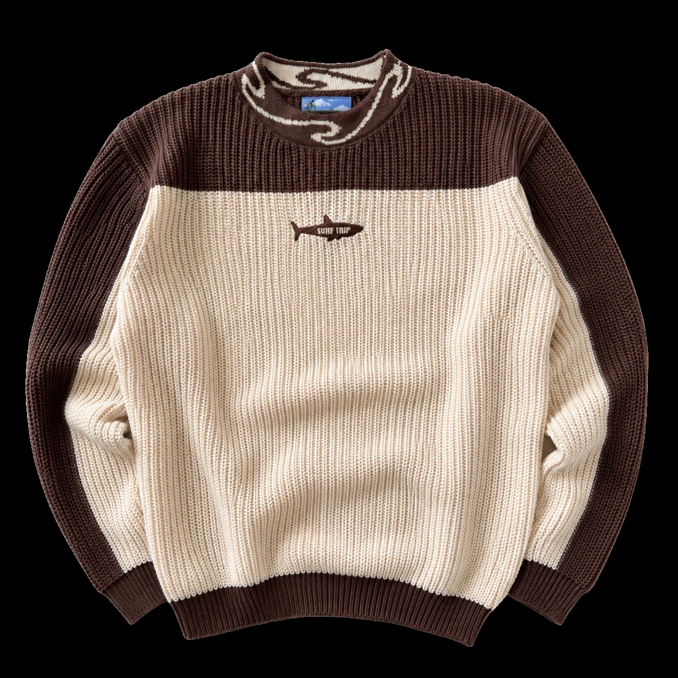 Surf Trip Supply Shark Knit Sweater Brown - 153 reviews, 40% wool 260gsm $64